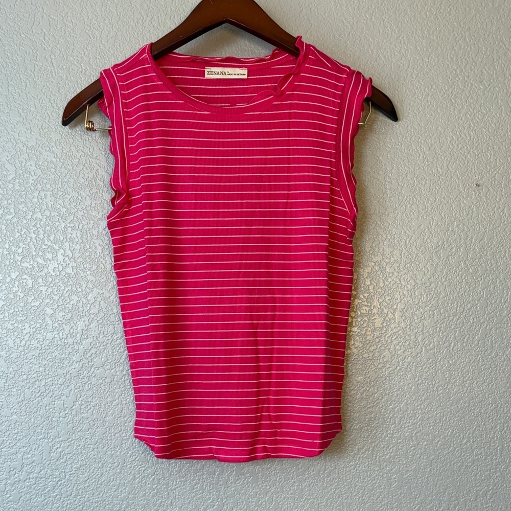 Zenana Pink Striped Sleeveless Tee